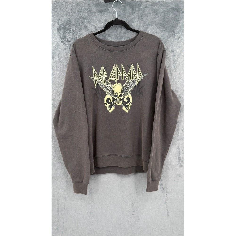 Def Leppard Sweatshirt Unisex M Gray Graphic Skull Retro Rock Band
